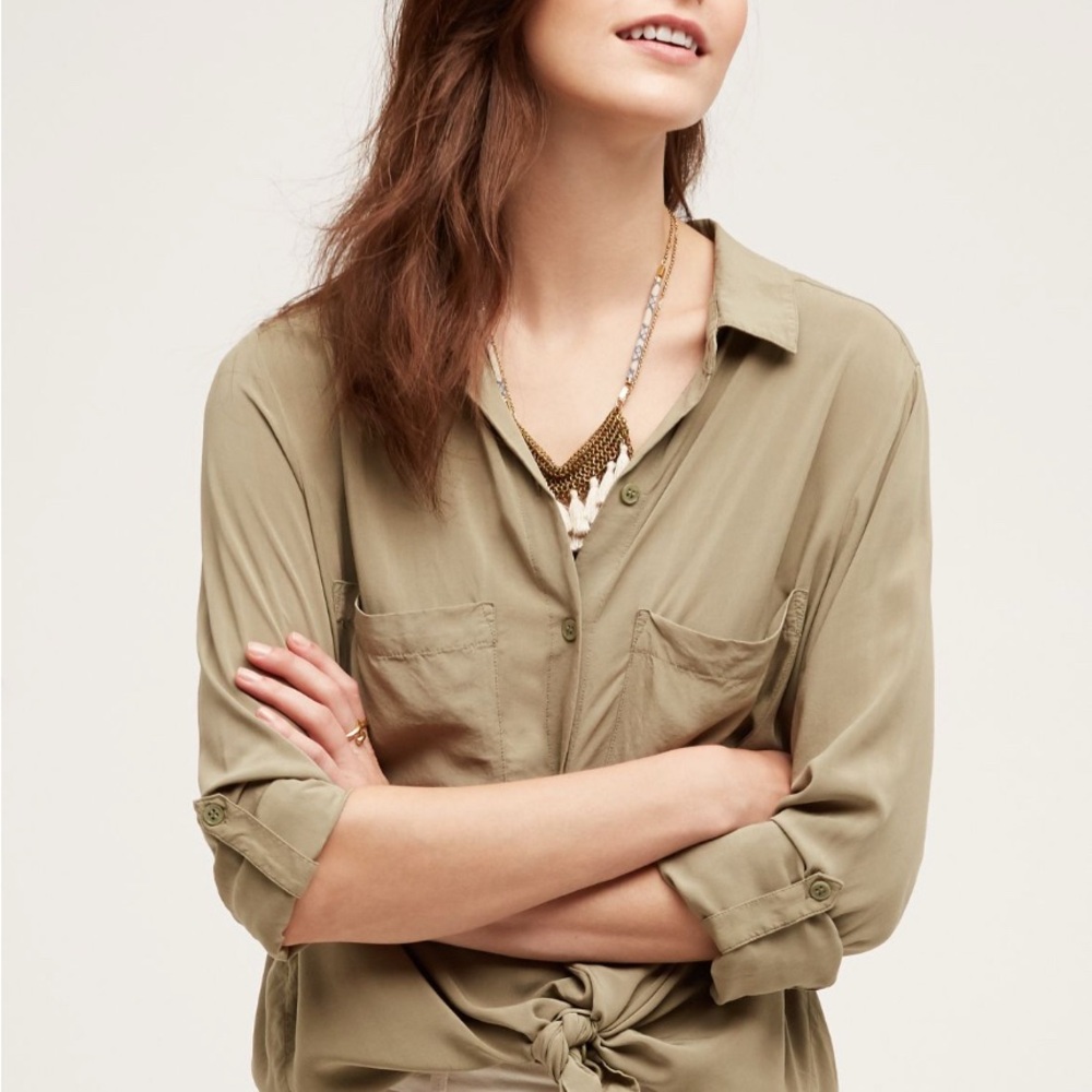 Anthropologie Holding Horses Moss Button-Up Top